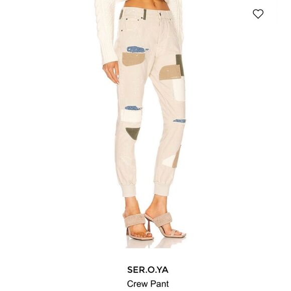 SER.O.YA Crew Pant in Cario Patch Organic Cotton Button Fly High Rise Banded Hem - Picture 16 of 16